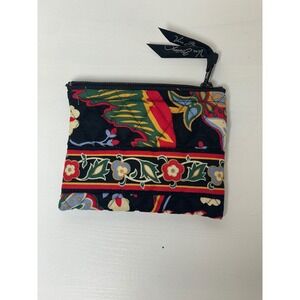 Vera‎ Bradley Quilted Change Pouch Bag Black Floral Pattern Zippered Small